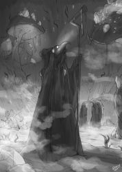 Rule 34 | 3others, absurdres, ambiguous gender, backpack, bag, cave, commentary, commission, covered face, crystal, english commentary, full body, greyscale, hands up, highres, holding, holding staff, index finger raised, lamp, long sleeves, looking away, made in abyss, monochrome, multiple others, mushroom, plague doctor mask, plant, robe, rock, second-party source, signature, solo focus, srajo, staff, standing, steam, twitter username, water, whistle, whistle around neck, wide sleeves, yubrich