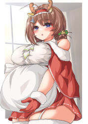 Rule 34 | 1girl, animal ears, antlers, braid, breasts, brown hair, capelet, chougei (kancolle), collared shirt, commentary request, cowboy shot, deer ears, fake animal ears, fake antlers, fur-trimmed capelet, fur-trimmed gloves, fur trim, garter straps, gloves, grey eyes, hair ornament, hairclip, highres, holding, horns, kantai collection, kasashi (kasasi008), large breasts, long hair, official alternate costume, red capelet, red gloves, red skirt, reindeer antlers, sack, shirt, skirt, sleeveless, sleeveless shirt, solo, thick thighs, thighhighs, thighs, twin braids, white shirt, white thighhighs