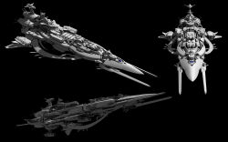 Rule 34 | 3d, battleship (eve online), beam cannon, black background, cannon, commentary, concept art, energy cannon, eve online, greyscale, highres, kungkungk, laser cannon, military vehicle, missile pod, monochrome, multiple views, no humans, original, radio antenna, railgun, science fiction, simple background, spacecraft, thrusters, turret, vehicle focus