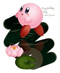 Rule 34 | artist name, birthday, blush, dated, flower, happy birthday, kirby, kirby (series), kuromura gin, lily pad, looking back, lotus, nintendo, reflection, signature, simple background, transparent background, water