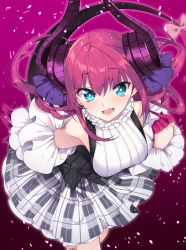 Rule 34 | + +, 10s, 1girl, asymmetrical horns, bare shoulders, blue eyes, breasts, commentary request, curled horns, detached sleeves, dragon girl, dragon horns, dragon tail, dress, elizabeth bathory (fate), elizabeth bathory (fate/extra ccc), elizabeth bathory (second ascension) (fate), fang, fate/extra, fate/extra ccc, fate/grand order, fate (series), gradient background, hair ribbon, haruyuki (yukichasoba), highres, horns, leaning forward, long hair, medium breasts, open mouth, pink hair, pink ribbon, plaid, plaid skirt, pointy ears, ribbon, skirt, solo, standing, tail, teeth, two side up, uneven horns