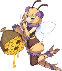 Rule 34 | 1girl, antennae, arthropod girl, artist request, bee girl, black eyes, blank eyes, blonde hair, bodystocking, bonnie (world flipper), boots, closed mouth, female focus, flat chest, floating, food on hand, from side, full body, fur-trimmed footwear, fur-trimmed shorts, fur collar, fur trim, gauntlets, gloves, hand up, happy, high heels, highres, honey, honeycomb, insect girl, insect wings, knee boots, leaning, leaning on object, leg up, looking at viewer, non-web source, official art, partially fingerless gloves, short hair, short shorts, shorts, sidelocks, simple background, smile, solo, striped, transparent background, white wings, wings, world flipper, yellow footwear, yellow gloves, yellow shorts