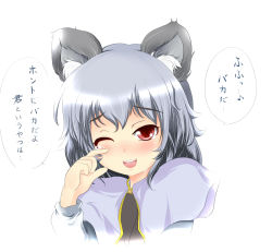 Rule 34 | 1girl, animal ears, bad id, bad pixiv id, blush, darusu, female focus, grey hair, highres, mouse ears, nazrin, red eyes, short hair, solo, tears, touhou, translation request, upper body, white background