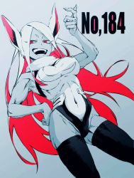 Rule 34 | 10s, 1girl, animal ear fluff, animal ears, arm up, armpits, artist request, bad id, bad twitter id, bare arms, bare shoulders, bodysuit, boku no hero academia, breasts, claws, covered navel, cowboy shot, dark-skinned female, dark skin, fingernails, gradient background, greyscale, groin, half-closed eyes, hand on own hip, hand up, happy, large breasts, legs apart, leotard, long fingernails, long hair, looking at viewer, masuku 0708, mirko, monochrome, muscular, muscular female, navel, open mouth, pointy ears, rabbit ears, rabbit girl, red eyes, sharp fingernails, skin tight, skindentation, sleeveless, smile, smirk, solo, standing, teeth, thighhighs, thighs, very long hair