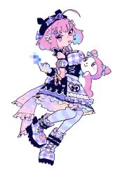 Rule 34 | 1girl, :t, ahoge, apron, artist request, blue bow, blue hair, boots, bow, censored, closed mouth, cross-laced footwear, detached sleeves, doll, dress, earrings, frilled apron, frilled cuffs, frilled dress, frilled ribbon, frills, gingham, gloves, hair intakes, hat, hat with ears, heart, highres, holding, holding doll, idolmaster, idolmaster cinderella girls, idolmaster cinderella girls starlight stage, jewelry, lace, lace-trimmed dress, lace-up boots, lace trim, looking at viewer, middle finger, mosaic censoring, multicolored hair, pantyhose, pink eyes, pink hair, purple bow, ribbon, short hair, solo, star (symbol), striped clothes, striped legwear, striped pantyhose, tears, two-tone hair, white background, yumemi riamu