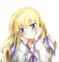 Rule 34 | 00s, 1girl, blonde hair, blue eyes, blush, capelet, colette brunel, dress, gloves, jewelry, long hair, looking away, smile, tales of (series), tales of symphonia, white gloves