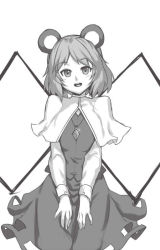 Rule 34 | 1girl, animal ears, greyscale, houtengeki, looking at viewer, monochrome, mouse ears, nazrin, short hair, simple background, smile, solo, touhou, white background