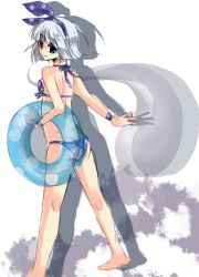 1girl barefoot bikini female_focus hairband hitodama innertube konpaku_youmu konpaku_youmu_(ghost) kuzumiya_yuyu short_hair silver_hair sketch solo swim_ring swimsuit touhou