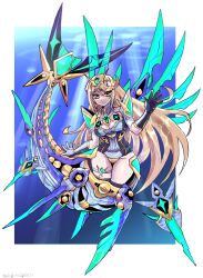 Rule 34 | 1girl, blonde hair, breasts, highres, large breasts, mermaid, monster girl, mythra (xenoblade), oomasa teikoku, solo, underwater, xenoblade chronicles (series), xenoblade chronicles 2, yellow eyes