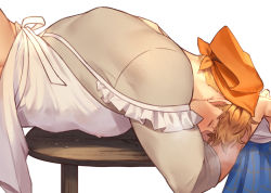 Rule 34 | 1boy, alternate costume, apron, ass, bara, blonde hair, blush, breath, clothed sex, covered erect nipples, doggystyle, granblue fantasy, higashigunkan, implied anal, implied yaoi, lowres, lying, maid, maid apron, maid headdress, male focus, muscular, muscular male, on stomach, out-of-frame censoring, paid reward available, pectorals, sex, sex from behind, short hair, sideburns, solo focus, sweat, undercut, vane (granblue fantasy)