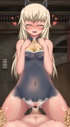 Rule 34 | 1futa, 1girl, absurdres, animal ears, bed, blonde hair, blush, bodypaint, breasts, censored, cheerleader, closed eyes, cowgirl position, cum, drooling, dropping, futa with female, futanari, girl on top, heart, heart censor, helma lennartz, highres, long hair, lying, medium breasts, monizumi ishikawa, multiple girls, navel, nipples, nude, on back, open mouth, penis, pointless censoring, pom pom (cheerleading), pov, pussy, pussy juice, saliva, sex, solo focus, straddling, strike witches, strike witches: suomus misfits squadron, sweat, vaginal, world witches series