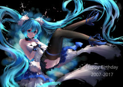 Rule 34 | 1girl, 2007, 2017, absurdres, black thighhighs, blue eyes, blue hair, closed mouth, happy birthday, hatsune miku, high heels, highres, jayce (shinmai), long hair, looking at viewer, smile, solo, thighhighs, twintails, vocaloid