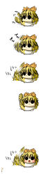 Rule 34 | absurdres, blonde hair, comic, female focus, hair ornament, highres, long image, no nose, qoom, short hair, silent comic, tail, tail wagging, tall image, toramaru shou, toramaru shou (tiger), touhou, translated