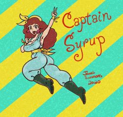 Rule 34 | 1girl, bandana, captain syrup, full body, highres, jsalmons7, long hair, mario (series), nintendo, open mouth, pirate, red hair, solo, tagme, v, wario land