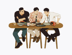 Rule 34 | 3boys, akagi takenori, black hair, bowl, brown footwear, brown hair, can, chair, chengongzi123, chopsticks, closed eyes, collared shirt, crossed arms, cup, drink can, food, full body, glasses, highres, holding, holding cup, kogure kiminobu, lanyard, long sleeves, looking at another, male focus, mitsui hisashi, multiple boys, open mouth, orange shirt, plaid, plaid shirt, plate, pointing, pointing at another, rimless eyewear, round eyewear, scar, scar on face, shirt, short hair, simple background, sitting, slam dunk (series), soda can, table, thick lips, undercut, very short hair, white background