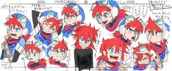 Rule 34 | 1boy, blue eyes, closed mouth, goggles, grandia, grandia i, hat, hontani toshiaki, justin (grandia), long hair, looking at viewer, male focus, messy hair, open mouth, red hair, simple background, smile, solo, white background