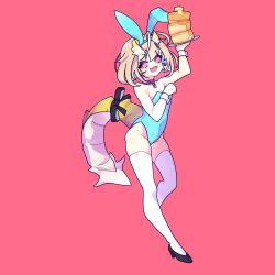 Rule 34 | 1girl, cross (vgne4542), food, high heels, highres, horns, pancake, phase connect, ribbon, simple background, smile, solo, tail, utatane nasa