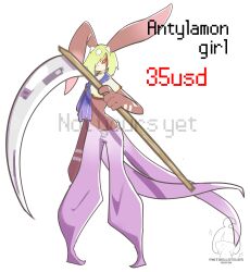 Rule 34 | 1girl, andiramon (deva), digimon, digimon (creature), female focus, oridigi, original, rabbit girl, scythe, solo