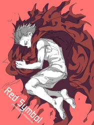Rule 34 | 1boy, akira (manga), barefoot, male focus, red background, shima tetsuo, solo, solo focus, tagme