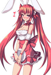 Rule 34 | 1girl, animal ears, bare shoulders, breasts, cleavage, di gi charat, heart, heart-shaped pupils, long hair, looking at viewer, original, rabbit ears, red eyes, red hair, saiste, simple background, smile, solo, symbol-shaped pupils, usada hikaru, very long hair, white background