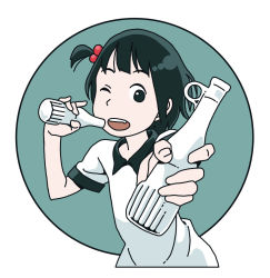 Rule 34 | 1girl, black eyes, black hair, bottle, food, hair bobbles, hair ornament, highres, hosoo, ice cream, one eye closed, open mouth, papico (ice cream), shirasawa papico design contest, shirt, simple background, solo, white shirt, wink