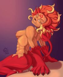 Rule 34 | 1girl, animated, animated gif, breasts, claws, collar, demon, demon girl, fairy, furry, jue (ys), lion tail, multicolored hair, nipples, pussy, red eyes, red hair, sacrificabominat, sex, tail, ys, ys vi, ys vi ark of napishtim