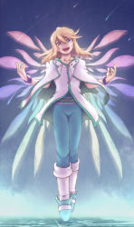 Rule 34 | 00s, 1boy, belt, blonde hair, blue eyes, boots, bracelet, capelet, jewelry, mithos yggdrasill, open mouth, pants, star (symbol), tales of (series), tales of symphonia, wings