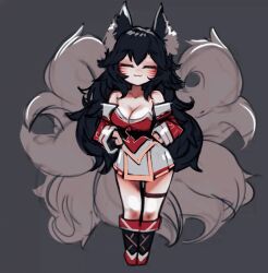 Rule 34 | 1girl, ahri (league of legends), animal ears, animated, bare shoulders, black hair, breasts, cleavage, closed eyes, collarbone, dancing, ehrrr, fluffy, fox ears, fox girl, fox tail, large breasts, league of legends, long hair, riot games, tail