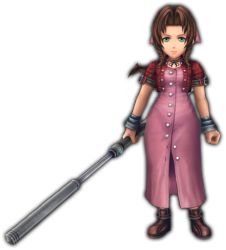 Rule 34 | 1990s (style), 1girl, aerith gainsborough, chibi, final fantasy, final fantasy explorers, final fantasy vii, long hair, looking at viewer, official art, serious, solo, square enix