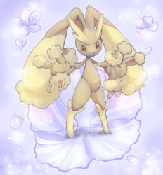 Rule 34 | :d, animal focus, animal nose, brown eyes, buneary, rabbit, chinese zodiac, commentary request, creature, creatures (company), d-nezumi, evolution, evolutionary line, floral background, flower, full body, furry, game freak, gen 4 pokemon, happy, looking at viewer, lopunny, nengajou, new year, nintendo, open mouth, pokemon, pokemon (creature), purple background, smile, standing, year of the rabbit