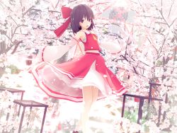 Rule 34 | 1girl, 3d, cherry blossoms, detached sleeves, hakurei reimu, highres, japanese clothes, kurogoma (meganegurasan), miko, mikumikudance (medium), petals, solo, touhou