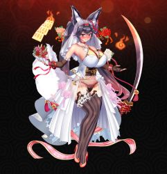 Rule 34 | animal ears, breasts, bride, ears, giselle (project qt), kitsune, large breasts, project qt, qtenka, red eyes, tail