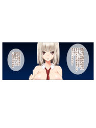 Rule 34 | 1girl, breasts, brown eyes, comic, detached collar, large breasts, looking at viewer, necktie, nipples, parted lips, red necktie, sei zenra jogakuen, silver hair, simple background, topless, topless frame, upper body, white background, womi