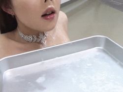 Rule 34 | 1girl, animated, animated gif, asian, black hair, choker, collar, copyright request, cum, cum in mouth, cumdrip, indoors, japanese (nationality), jewelry, long hair, lowres, necklace, nose hook, photo (medium), solo, spitting cum, tray, watase akira