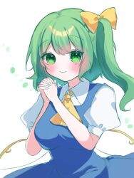 Rule 34 | 1girl, ascot, blue dress, blush, bow, daiyousei, dress, fairy, fairy wings, green eyes, green hair, hair bow, one-hour drawing challenge, side ponytail, siomi 403, solo, touhou, wings, yellow ascot, yellow bow