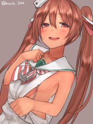 Rule 34 | 10s, 1girl, anchor, baffu, blush, brown hair, commentary request, dark-skinned female, dark skin, dress, highres, kantai collection, libeccio (kancolle), one-hour drawing challenge, red eyes, sailor dress, skirt, solo, sweatdrop