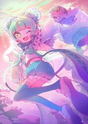 Rule 34 | ;d, blue thighhighs, blush, fang, full body, gaogao (gaogaomegu), highres, one eye closed, open mouth, original, sleeves past fingers, sleeves past wrists, smile, symbol-shaped pupils, thighhighs, underwater, very long sleeves, x-shaped pupils