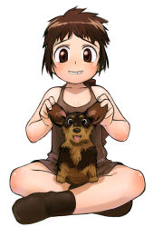 Rule 34 | blush, brown eyes, brown hair, child, dog, original, satou toshiyuki, smile, socks, solo