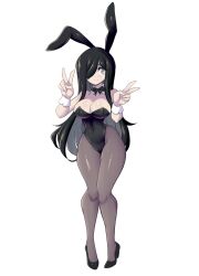 Rule 34 | 1girl, animal ears, aria wintermint, bare shoulders, belt, black hair, blush, breasts, choker, collarbone, cowboy shot, curvy, detached collar, embarrassed, fake animal ears, fake horns, full body, goth fashion, hair ornament, hair over one eye, high-waist shorts, highleg, highleg leotard, highres, horns, large breasts, leotard, long hair, looking at viewer, lucyfer, playboy bunny, rabbit ears, shiny clothes, shiny skin, shorts, smile, thick thighs, thighhighs, thighs, thong leotard, v, very long hair, wide hips