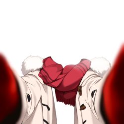 Rule 34 | breath, clothes only, coat, commentary request, fur-trimmed coat, fur trim, gloves, headless, long sleeves, nejime, open clothes, open coat, original, pov cheek warming (meme), red gloves, red scarf, scarf, simple background, solo, template, transparent background, white coat, winter gloves