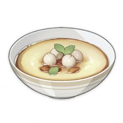Rule 34 | artist request, bowl, commentary, custard, dessert, english commentary, food, food focus, game cg, genshin impact, leaf, lotus seeds, lowres, mint, muted color, no humans, official art, simple background, still life, third-party source, transparent background