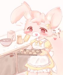 Rule 34 | 1girl, apron, artist request, rabbit, character request, cookie, food, furry, furry female, highres, open mouth, paper man, pink hair, smile, solo