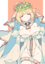 Rule 34 | 10s, 1girl, absurdres, bare shoulders, belt, belt skirt, blush stickers, breast lift, breasts, bridal veil, chain, closed eyes, cowboy shot, detached collar, detached sleeves, fate/extra, fate/extra ccc, fate (series), full-length zipper, gloves, gluteal fold, hair intakes, head wreath, highres, large breasts, leotard, litsvn, lock, loose belt, nero claudius (bride) (fate), nero claudius (bride) (third ascension) (fate), nero claudius (fate), nero claudius (fate) (all), no bra, no panties, padlock, smug, solo, star (symbol), strapless, strapless leotard, veil, white gloves, white leotard, zipper