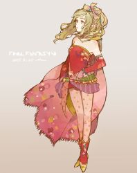 Rule 34 | 1girl, anzu (astro75), bare shoulders, breasts, cape, closed mouth, detached sleeves, dress, final fantasy, final fantasy vi, full body, green hair, long hair, pantyhose, ponytail, ribbon, simple background, skirt, solo, tina branford