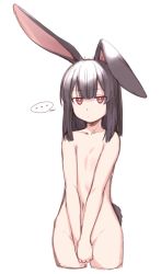 Rule 34 | ..., 1girl, animal ears, blunt bangs, brown eyes, brown hair, closed mouth, collarbone, covering privates, covering breasts, covering crotch, cropped legs, looking at viewer, navel, nude, original, rabbit ears, rabbit girl, rabbit tail, simple background, sketch, solo, spoken ellipsis, standing, tail, tsukune (yagi), v arms, white background, yagi (ningen)