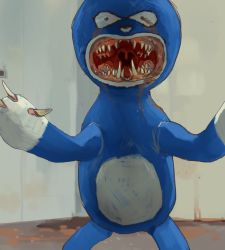 Rule 34 | 1other, claws, highres, horror (theme), looking at viewer, meme, monster, mossacannibalis, no humans, open mouth, parody, sanic, scp-173, scp foundation, sharp teeth, solo, sonic (series), sonic the hedgehog, standing, teeth