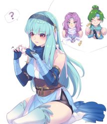Rule 34 | absurdres, alternate costume, bare shoulders, blue hair, blush, breasts, cape, dress, fire emblem, fire emblem: the blazing blade, fire emblem heroes, florina (fire emblem), gloves, green eyes, green hair, hair ornament, high ponytail, highres, japanese clothes, jewelry, large breasts, long hair, looking at viewer, lyn (fire emblem), ninian, ninja, nintendo, official alternate costume, open mouth, ponytail, red eyes, ritence, simple background, smile, very long hair, weapon