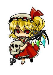 Rule 34 | 1girl, blonde hair, chibi, female focus, flandre scarlet, full body, glowing, glowing eyes, hat, laevatein, polearm, red eyes, shaded face, side ponytail, skull, socha, solo, spear, embodiment of scarlet devil, touhou, transparent background, weapon, wings, you gonna get raped
