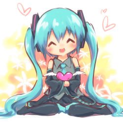 Rule 34 | 1girl, aqua hair, ayakashi (monkeypanch), blush, detached sleeves, closed eyes, hatsune miku, heart, highres, long hair, necktie, open mouth, sitting, solo, twintails, very long hair, vocaloid, wariza, wings
