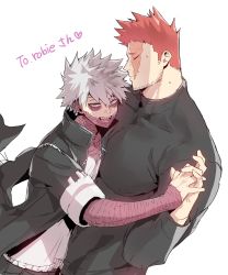 Rule 34 | 2boys, black shirt, blonde hair, blue eyes, blush, boku no hero academia, dabi (boku no hero academia), deavor lover, endeavor (boku no hero academia), facial hair, father and son, highres, holding hands, incest, large pectorals, male focus, mature male, multiple boys, muscular, muscular male, pectorals, red hair, scar, scar across eye, scar on face, shirt, short hair, sideburns, spiked hair, spoilers, stubble, sweatdrop, upper body, white hair, yaoi